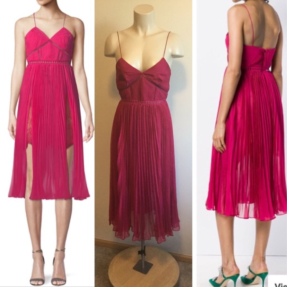 Self-Portrait Dresses & Skirts - Self-Portrait Pleated Chiffon Midi Cocktail Dress